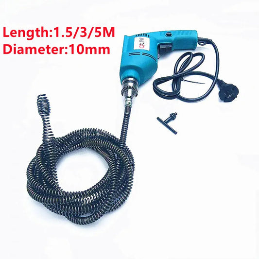 The 1.5/3/5m Long Kitchen Toilet Sewer Blockage Electric Tool is a versatile and effective drain cleaning tool designed to clear blockages in kitchen and toilet drains. This tool utilizes an extension drain cleaner spring that is powered by a drill, providing a powerful and efficient way to remove clogs and debris from pipes. With different length options available, this tool is suitable for various drain lengths, allowing you to tackle different blockages with ease.