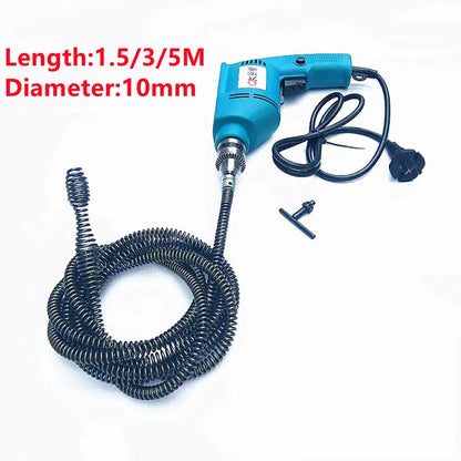 The 1.5/3/5m Long Kitchen Toilet Sewer Blockage Electric Tool is a versatile and effective drain cleaning tool designed to clear blockages in kitchen and toilet drains. This tool utilizes an extension drain cleaner spring that is powered by a drill, providing a powerful and efficient way to remove clogs and debris from pipes. With different length options available, this tool is suitable for various drain lengths, allowing you to tackle di